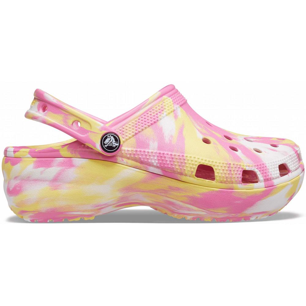Pink / Multi Women's Crocs Classic Platform Marbled Clog Wedges | NZ 0648BEXC